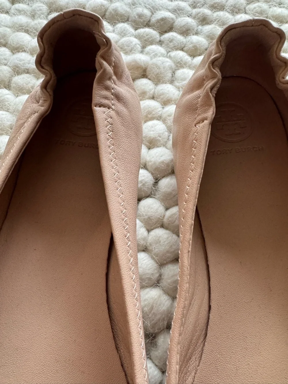 Tory Burch Blush Leather Logo Ballet Flats
